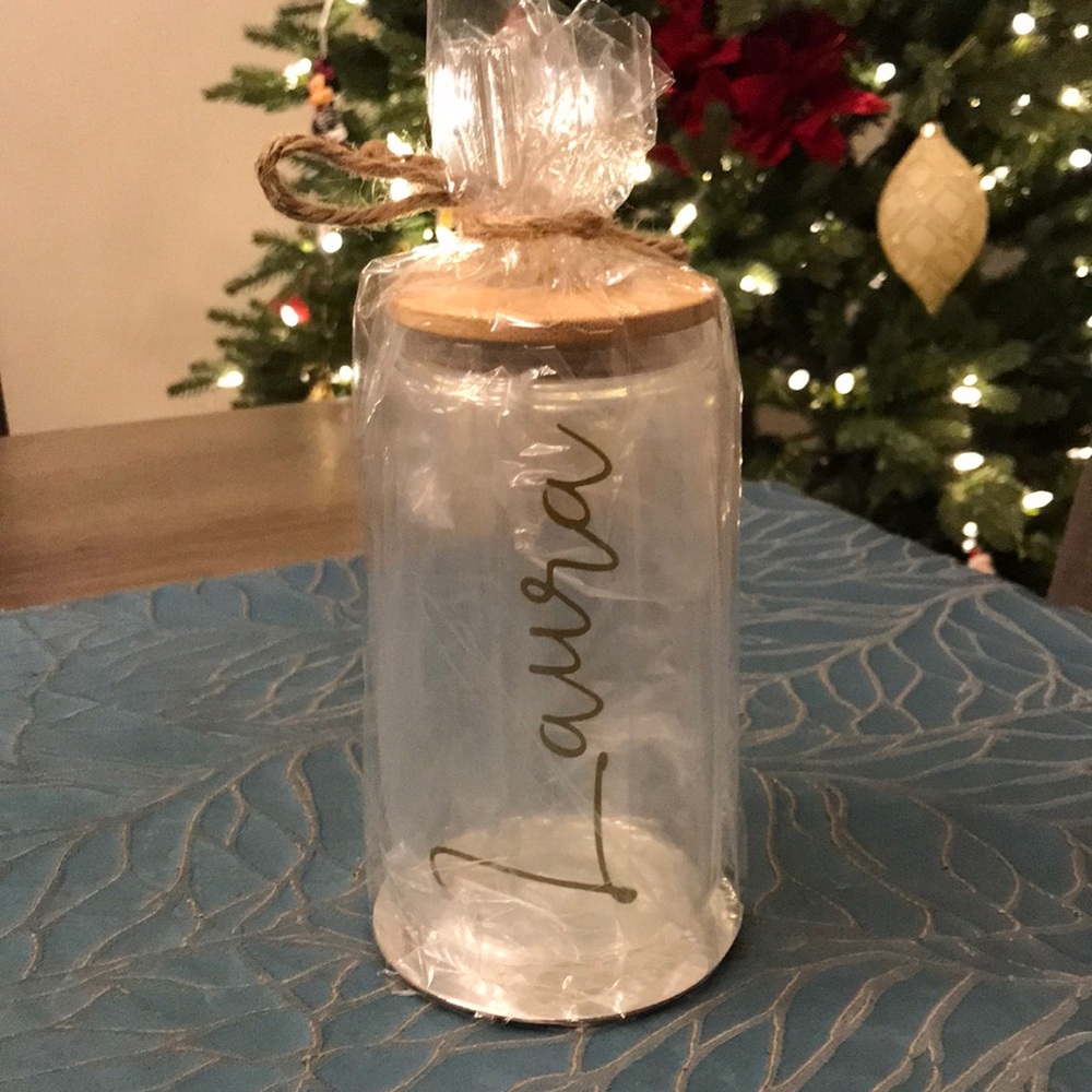 Unique Laura Glass Drink Container 🫙 with Wooden Top and Glass Straw